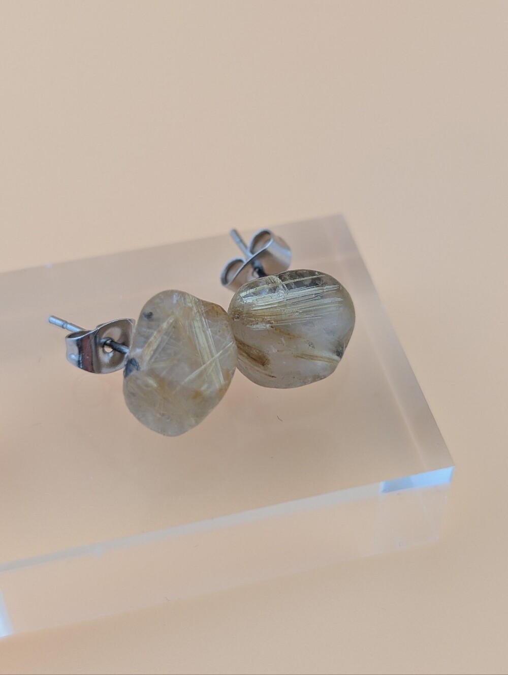 Rutilated Quartz Honey Color Gemstone Boho Earrings - Picture 11 of 11